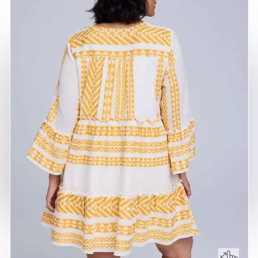 Belle Isle Bell Sleeve Orange and White Mini Dress Size 0 / Large - Picture 3 of 7
